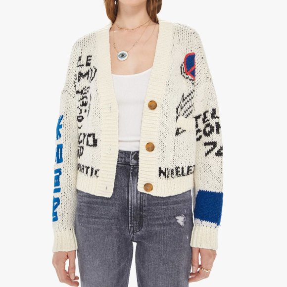 Cardigan MOTHER The Patch Pocket - Modèle Rare, Taille XS, Couleur Beige/multicolore, Alpaga